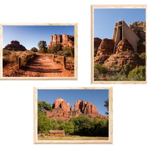 Sedona Photos 3 Piece Wall Art Travel Photography Prints Desert Landscapes Bell Rock Chapel of the Holy Cross Cathedral Rock image 1