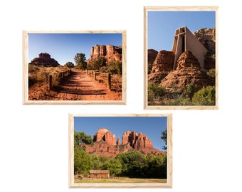 Sedona Photos - 3 Piece Wall Art - Travel Photography Prints - Desert Landscapes - Bell Rock - Chapel of the Holy Cross - Cathedral Rock