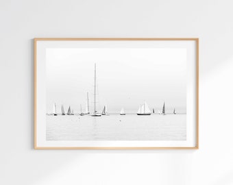 Sailboats Wall Art Print - Martha's Vineyard Cup Regatta Boats Photo - Sailboat Photography Print Black and White