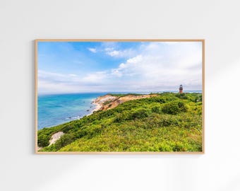 Aquinnah Lighthouse Overlook Photography Print, Martha's Vineyard Art, Wall Art for Living Room, Coastal Bluffs & Atlantic Ocean Landscape
