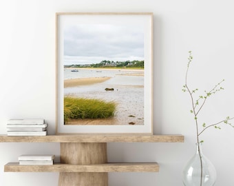 Cloudy Cape Cod Beach Photography Print, Neutral Coastal Wall Art, Brewster MA Seascape Photo