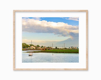 Scituate MA Photography Print at Sunset, Coastal Wall Art, Rainbow Over Edward Foster Road Bridge