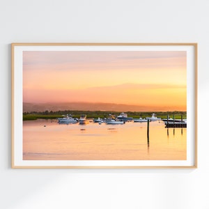 Tranquil Ocean Sunset Wall Art Photo - Menemsha Pond Boats Picture - Coastal Martha's Vineyard Photography Print