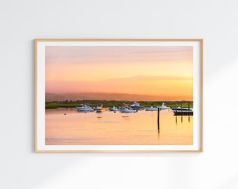 Menemsha Pond Sunset Print, Martha's Vineyard Coastal Photography, Soft Peaceful Pastel Ocean Sunset