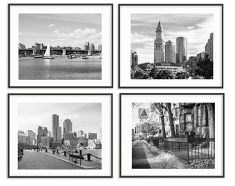 Black and White Boston Wall Art Prints - Set of 4 Boston Pictures - 8x10 Boston Photography Prints - Boston Gift Set