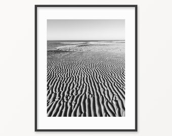 Black and White Beach Photography Print, Sand Ripples Wall Art, Coastal Cape Cod Photo