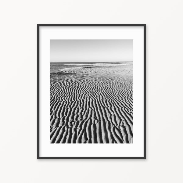 Minimalist Art Nature - Mayflower Beach Sand Ripples Photo Print - Black and White Beach Photography - Cape Cod Wall Decor Living Room