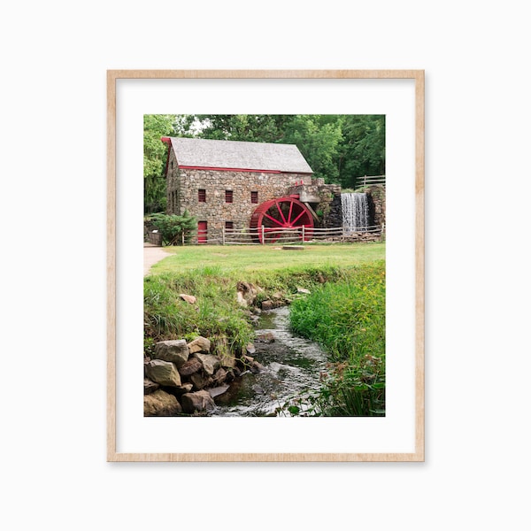 Wayside Inn Grist Mill Print - New England Art - Sudbury MA Stone Grist Mill Photo -Historic Building Wall Art