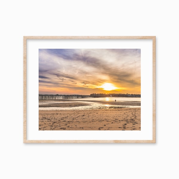 Golden Sunset Duxbury Print - Duxbury Beach Photo Canvas - Framed Powder Point Bridge Wall Art Print - Duxbury Bay Low Tide Picture