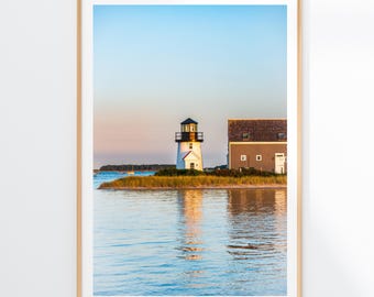 Hyannis Harbor Lighthouse Photography Print, Cape Cod Nautical Wall Art, Coastal Sunset Decor