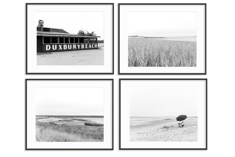 Duxbury Beach Pictures Set - Black and White Photography Prints - 5x7 and 8x10 Duxbury Photos - Gift Set of 4