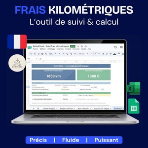 Frais Kilométriques Excel France | Calcul Barème Officiel CGI | Suivi Déplacements Professionnels | Frais Réels 2026