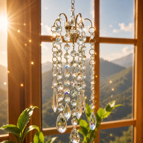 Crystal Chandelier Suncatcher, Rainbow Window Prism, Crystal Hanging Decor, Gift for Her