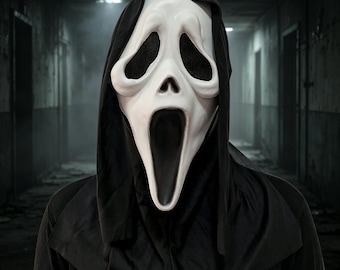 Máscara de calavera de terror, máscara de disfraz de fantasma blanco para Halloween, accesorio para fiestas de miedo, capucha de cosplay para casa embrujada