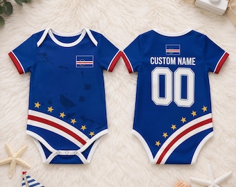 Body personalizado para bebé de Cabo Verde, body de fútbol con nombre personalizado, conjunto para bebé de Cabo Verde, regalo para bebé de la isla.