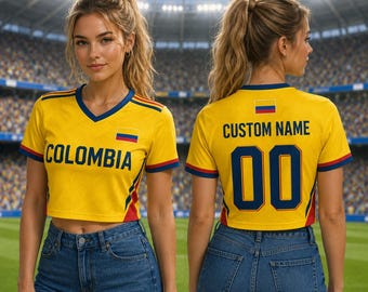 Benutzerdefinierte Kolumbien Trikot, personalisierte Fußball Crop Top, Kolumbien Flagge Shirt, benutzerdefinierte Name Fußball Top, kolumbianisches Fan Geschenk