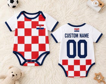 Personalisierter Baby Kroatien Fußball Bodysuit, Benutzerdefinierte Name Nummer Fußball Onesie, Kroatische Flagge Säugling Outfit, Neugeborenen Fan Geschenk