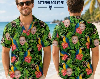 Personalized Face Hawaiian Shirt, Custom Photo Aloha Shirt for Dad, Men & Grandpa, Tropical Vacation Button Up Gift