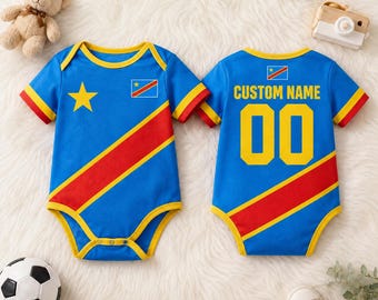 Personalized DR Congo Baby Onesie, Custom Name Soccer Bodysuit, Congo Flag Outfit, Sports Baby Shower Gift