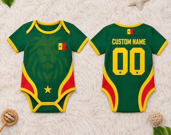 Personalized Senegal Baby Soccer Bodysuit, Custom Name Number Football Onesie, Senegal Flag Infant Outfit, Newborn Fan Gift