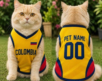 Personalisierte Kolumbien Haustier-Fußball-Trikot, Benutzerdefinierte Hunde Fußball-Shirt, Katzensport Trikot, Kolumbien Haustier Outfit, Fan Geschenk