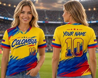 Kundenspezifisches Kolumbien Fußball-Trikot, personalisiertes Kolumbien-Hemd, Kolumbien-Jersey mit Namen, gelbes Kolumbien-Hemd, Kolumbien-Fangeschenk