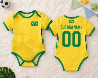 Benutzerdefinierte Brasilien Baby Body, personalisierte Rio Grafik Body, benutzerdefinierte Name Fußball Babykleidung, Neugeborene Sport Fan Geschenk