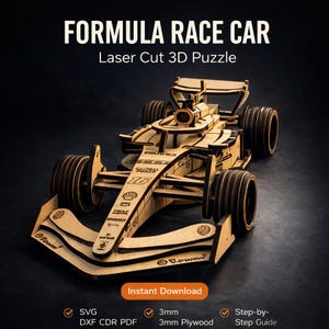 F1 Wooden Car Model: Laser Cut 3D Puzzle (DXF, CDR)