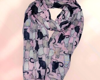 Pink Soft Scarf/Wrap with cats.