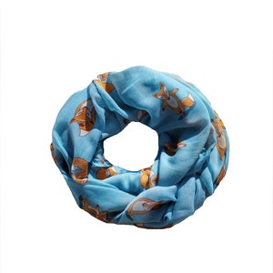 Blue soft scarf infinity with foxes.