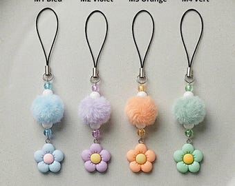 POP FLEUR - Bijou de téléphone - breloque téléphone - bijou de sac - grigri sac- porte clef - charm kawaii - cadeau copine - Charm phone