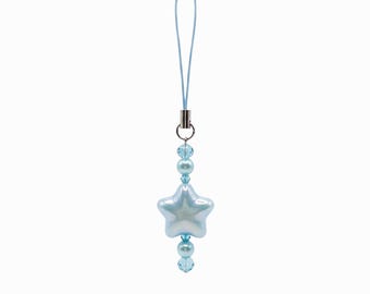 Ciondolo per telefono - Stella e cristalli blu pastello - Ciondolo per telefono Y2K - Ciondolo per borsa - Accessorio per telefono - Ciondolo per telefono