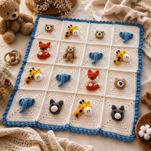 Patrón de manta de bebé a crochet – Aplicación de animales de safari del bosque (PDF)