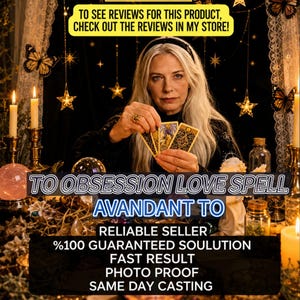 Könnte beinhalten: Ein Set aus drei Tarotkarten mit komplizierten Gold- und Schwarzmustern, die vor einer Person gehalten werden. Das Bild enthält Texteinblendungen mit der Aufschrift TO OBSESSION LOVE SPELL AVANDANT TO, RELIABLE SELLER, 100% GUARANTEED SOULUTION, FAST RESULT, PHOTO PROOF, SAME DAY CASTING.
