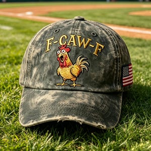 F Caw F Crow Embroidered Baseball Cap | Vintage Washed Cotton Dad Hat | Retro Streetwear Unisex Casual Cap | Unique Gift