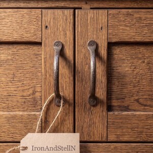 Rustic Black Wrought Iron Pull Handle Set (Pair)– Antique Hand Forged Metal Hardware for Cabinets, Main Doors, Wooden Furniture & Main Gates