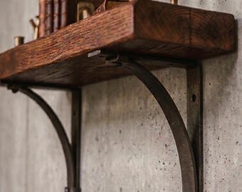 Heavy Duty Wrought Iron Shelf Bracket (Single), Handcrafted Vintage Industrial Wall Bracket, Rustic Floating Shelf Support (1 Bracket)