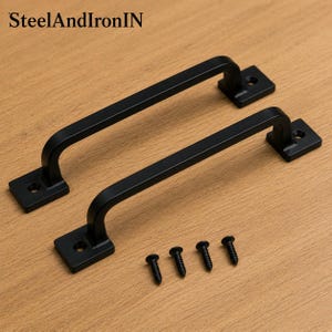 Pair of Matte Black Steel Cabinet Pull Handles | Modern Drawer Pulls | Kitchen Cabinet Hardware | Set of 2