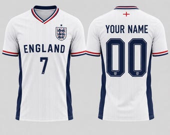Personalized England Soccer Jersey, Custom Name Number Football Shirt, White Navy Fan Apparel