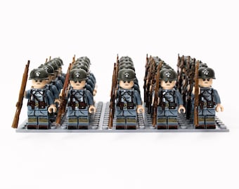 24 Soldats Français WW1 + 24 Fusils + Plaque Support 12,5 x 12,5 cm Figurines Militaires Compatibles Briques Construction Lot Neuf en Sachet