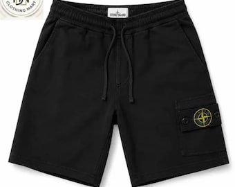 Short cargo noir Stone Island pour homme | Short d'été en coton streetwear de luxe