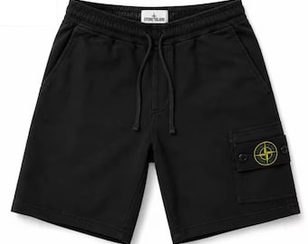 Stone Island Men’s Black Cargo Shorts Luxury Streetwear || Designer Summer Casual Cotton Shorts