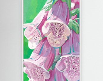 Gerahmter botanischer Leinwanddruck – Fingerhut (Digitalis purpurea) | Rosa Wildblumen-Wandbild | Botanische Gouache-Malerei | Fertig zum Aufhängen