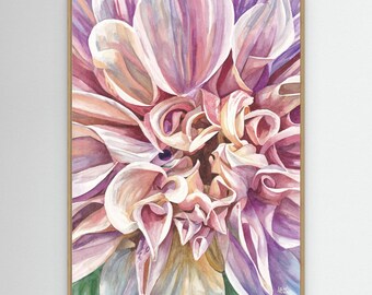 Gerahmter botanischer Leinwanddruck – Dahlie Café au Lait Royal | Florales Wandbild