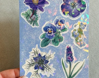 Blauer Blumenaufkleberbogen - A6