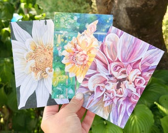 Dahlien-Aquarellpostkarten – 3er-Set