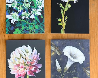 Dunkle botanische Postkarten – 4er-Set
