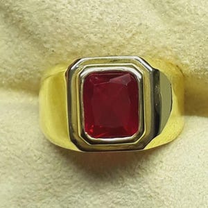 14k Solid Yellow Gold 3.00CT Emerald Shape Natural Ruby Solitaire Ring For Men's Gift