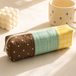 Handmade Patchwork Pencil Case for Women, Quilted Fabric Pen Organizer, Star Pattern Desk Storage Pouch, Office Stationery Bag, gift for her