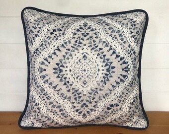 Cottage Style Decor, Blue Beige White Pillow Cover, Neutral Decor, Geometric Design, Blue Cushion, Country Pillows, Modern Pillows